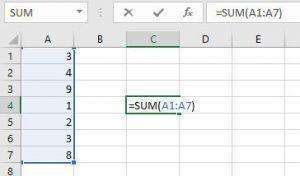 how to do a sum in excel with commands written to a column of numbers