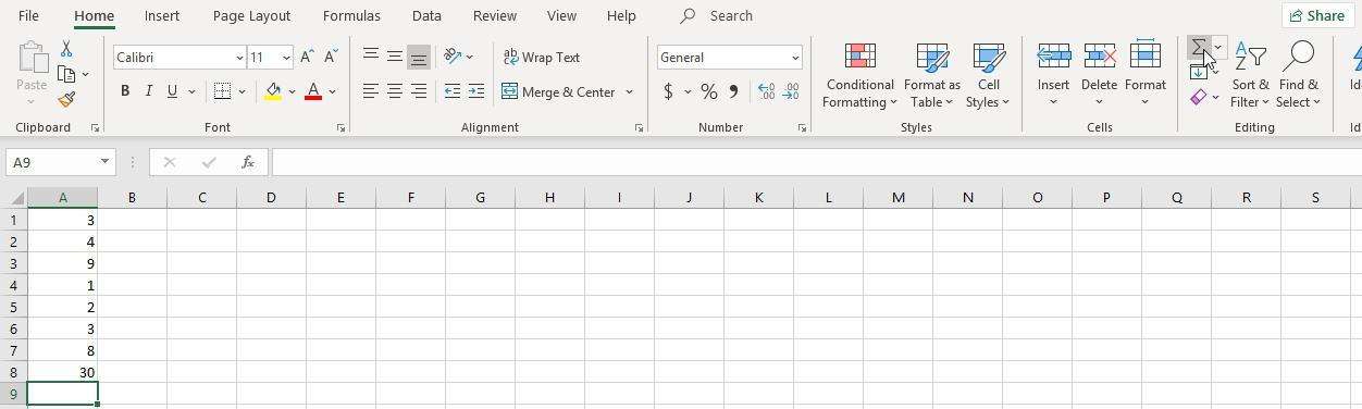 how to do a sum in excel with the result menu bar