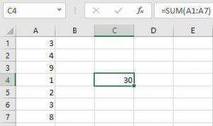 how to do a sum in excel with commands written to a column of numbers result