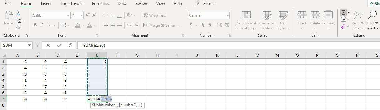 how-to-do-a-sum-in-excel-with-the-menu-bar-column-and-row