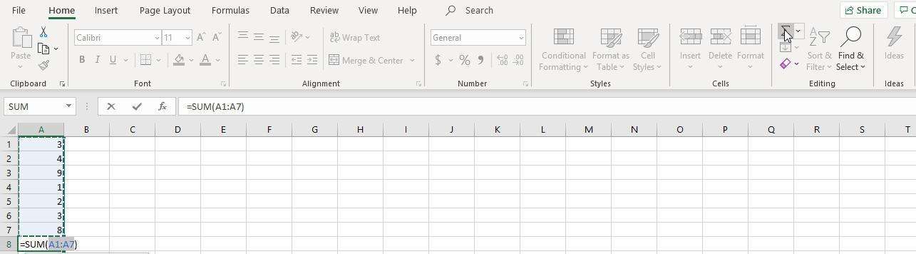 how to do a sum in excel with the menu bar